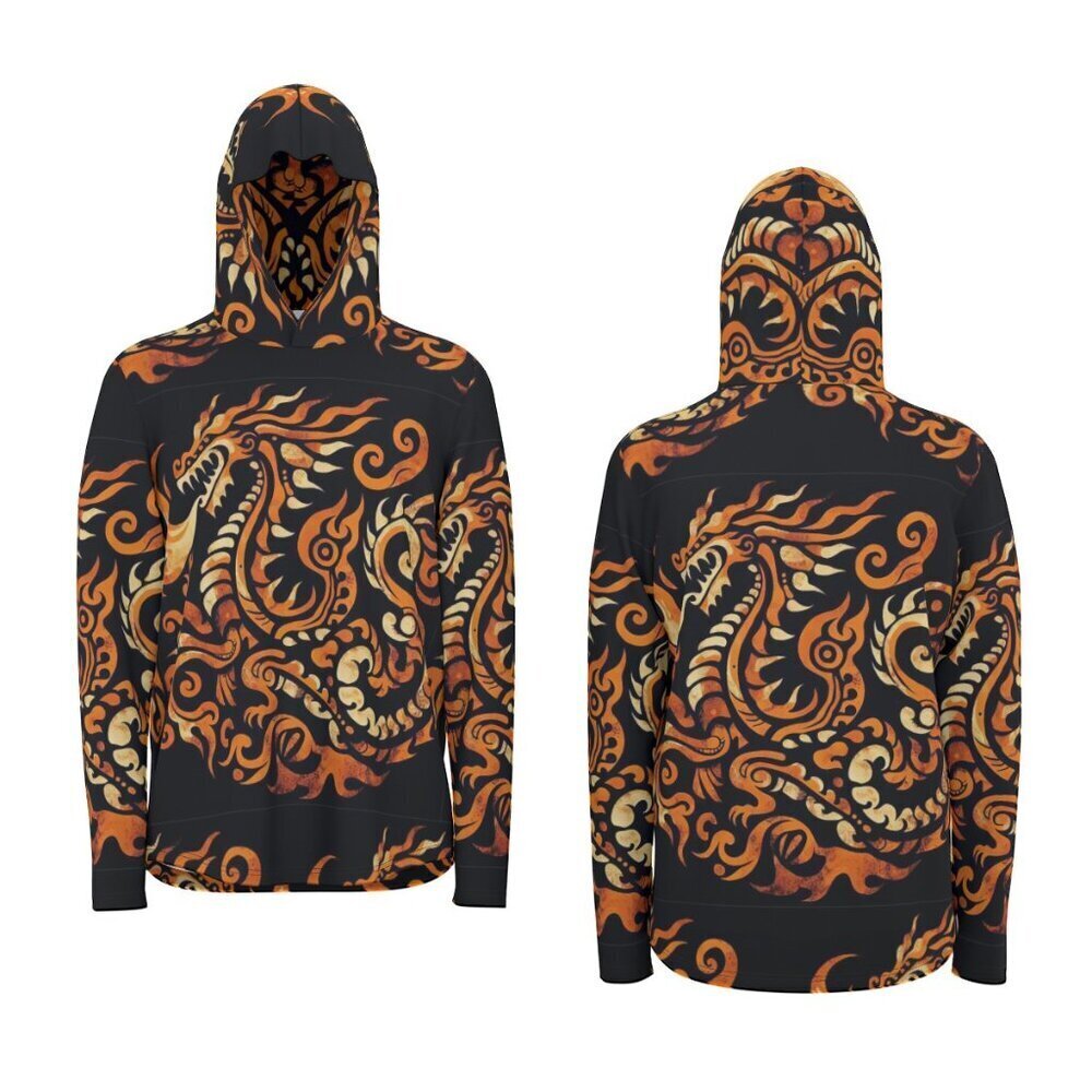 Dragon Batik Mens Long Sleeve Shirt Hooded Sports Size XL NWT UV 50+ Thumbhole - Picture 3 of 13